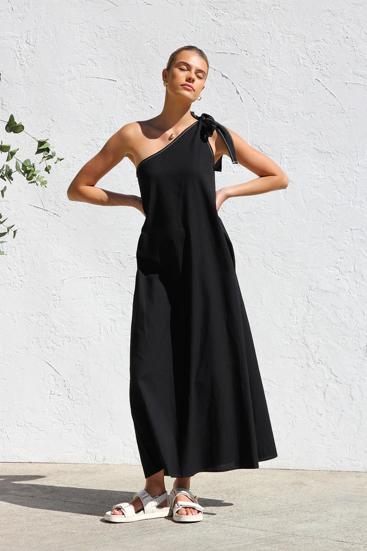Black  One Shoulder Tie-Up Dress
