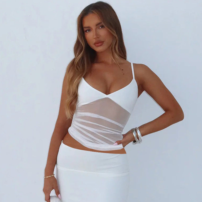 White Spaghetti Strap Mesh Camisole