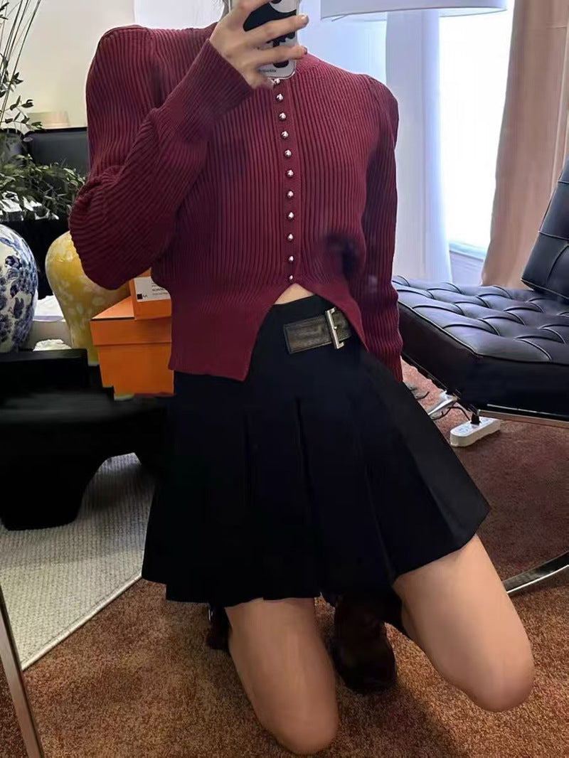 Maroon Full Sleeve Front Buttoned Cardigan