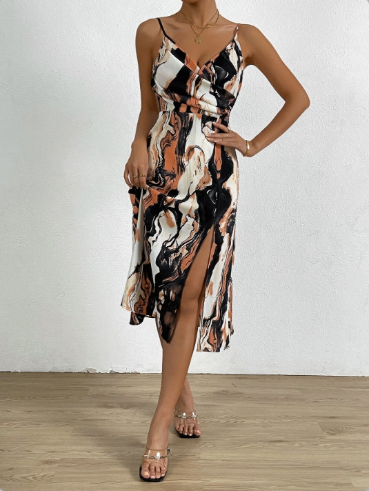 Orange Wrap Dress With High Slit