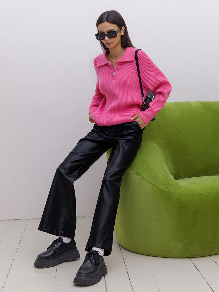 Pink Collared Zip Up Sweater