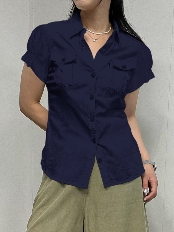 Navy Blue Half Sleeved Dual Front Pocket Shirt