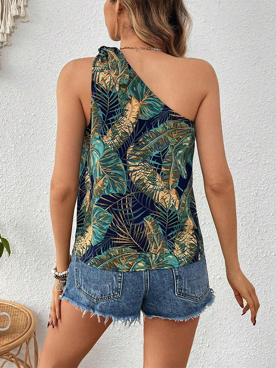 Green One Shoulder Printed Top