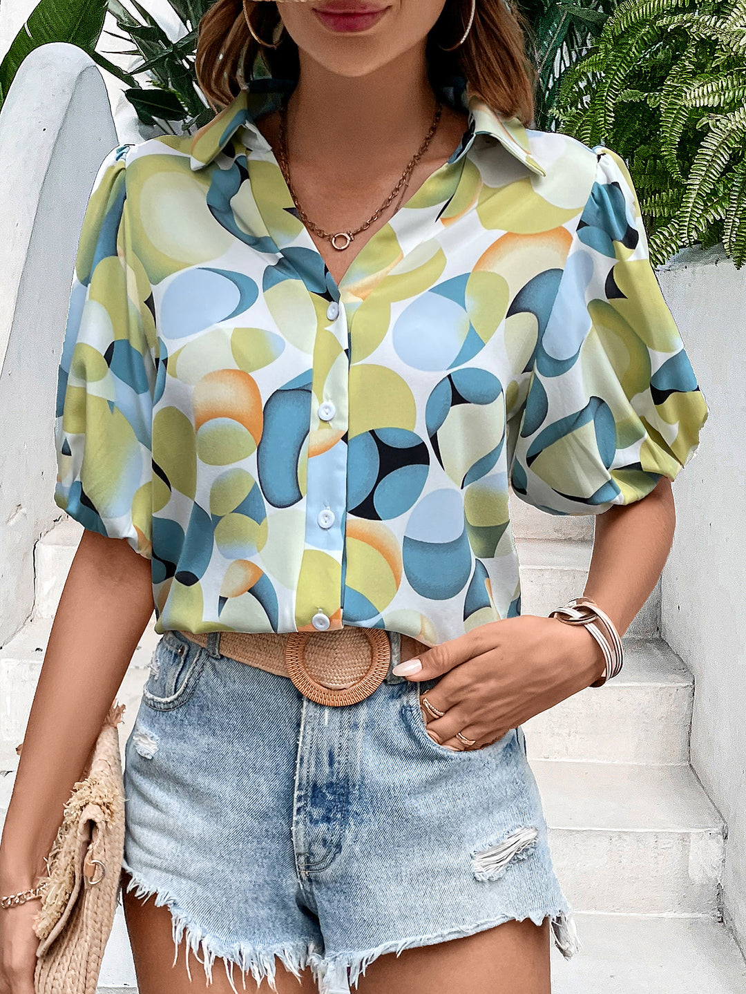 White Abstract Print Shirt