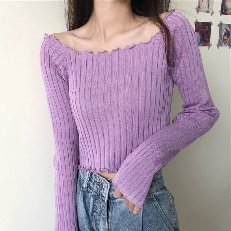 Purple Scallop Hem Knit Top