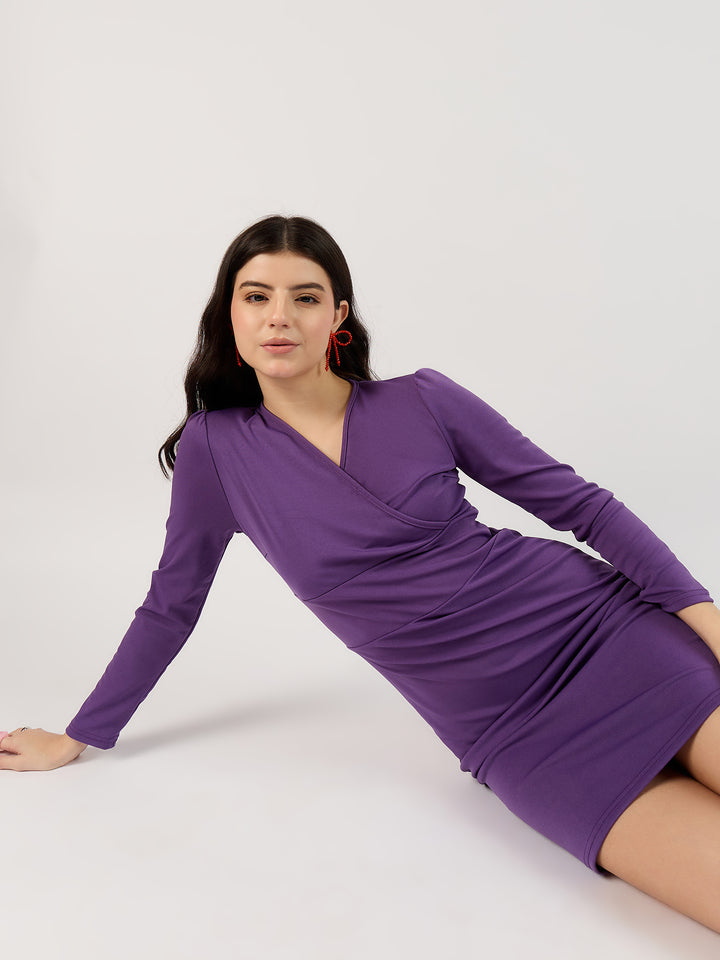 Purple V-Neck Bodycon Dress
