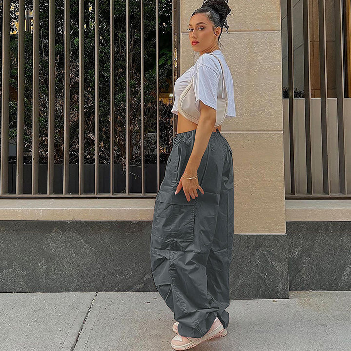 Grey Cargo Parachute Solid Pants