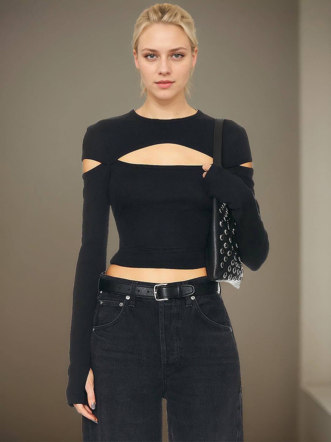 Black Full Sleeve Front Detail Top