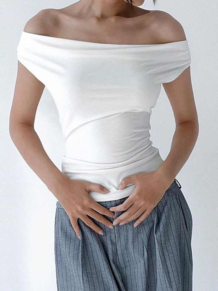 White Off-Shoulder Knitted Top