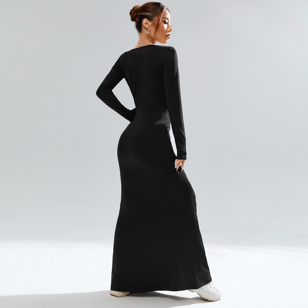 Black Square Neck Fishtail Dress