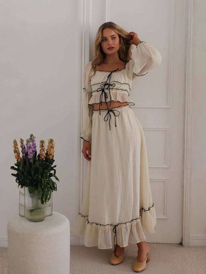 Cream Off-Shoulder Top And Skirt Co-Ord Set