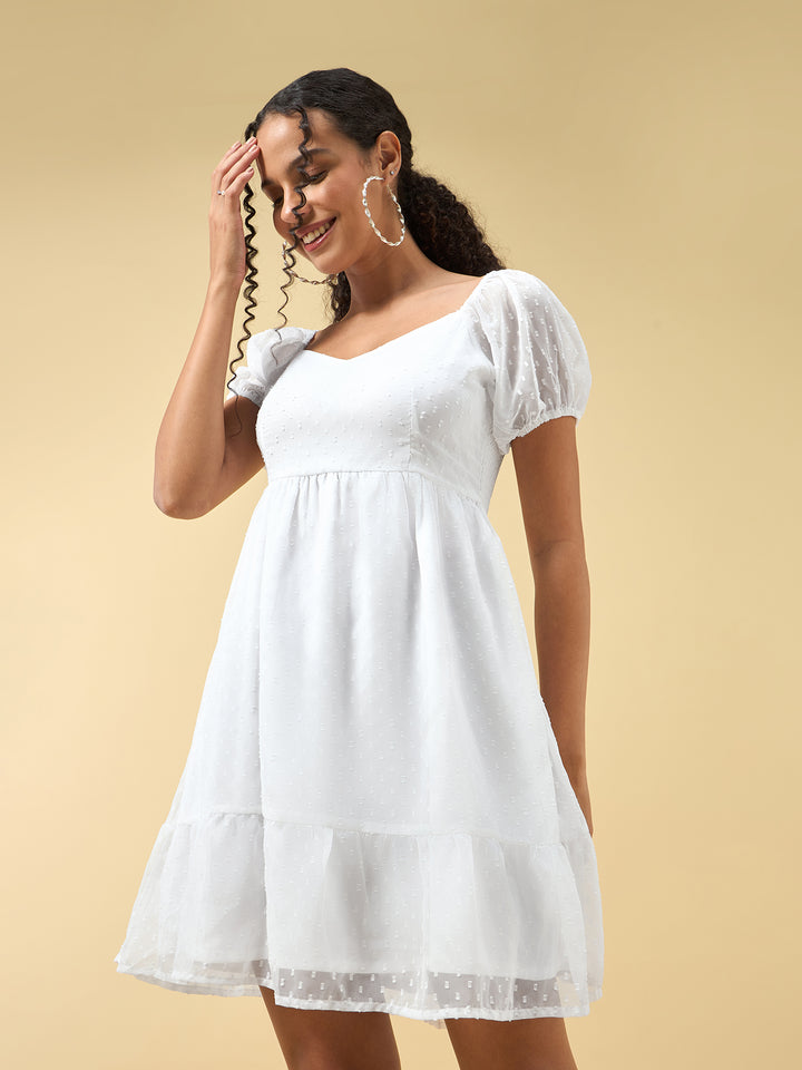 White Puff Sleeved Dress