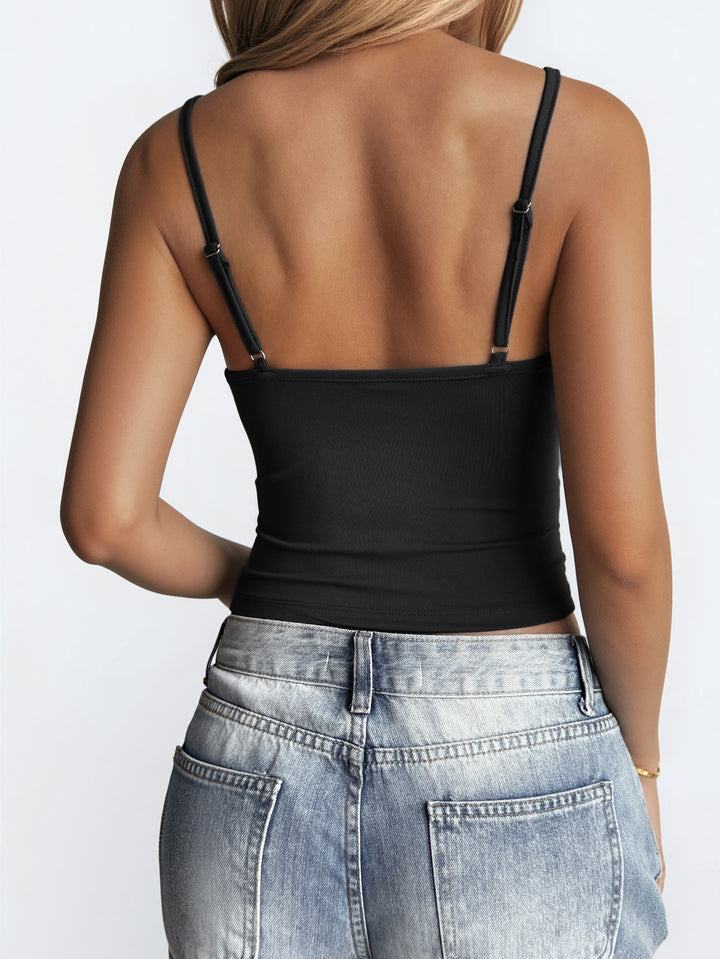 Black Solid V Neck Strappy Camisole
