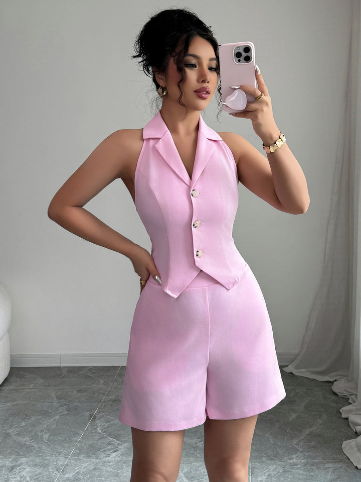 Pink Waist Coat And Shorts Co-Ord Set