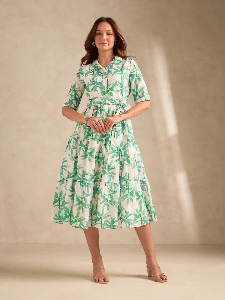 Multi Midi Length Tiered Printed Dress