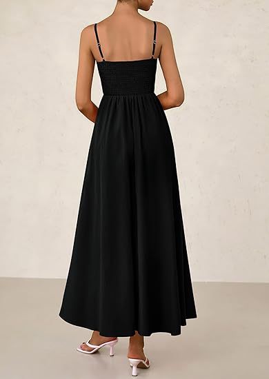 Black Strappy Square Neck Cinched Waist Dress With Pockets