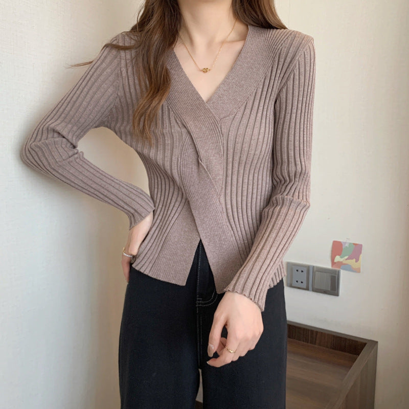 Brown Plunge Neck Top