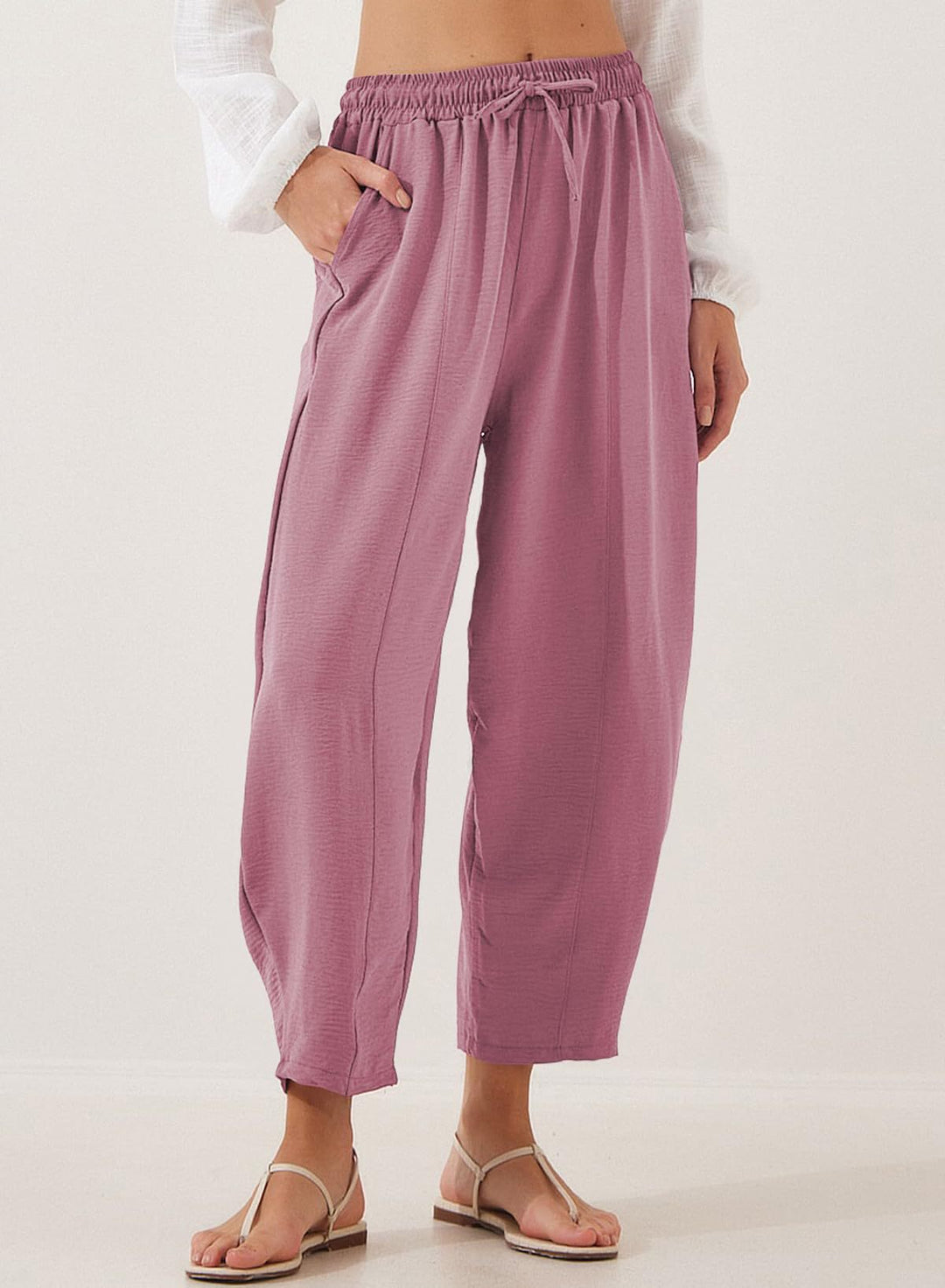 Pink Elasticated Waist Band Wide Leg Trouser
