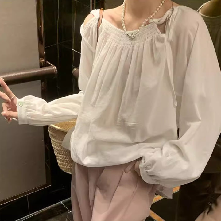 White Cold Shoulder Tie Up Top