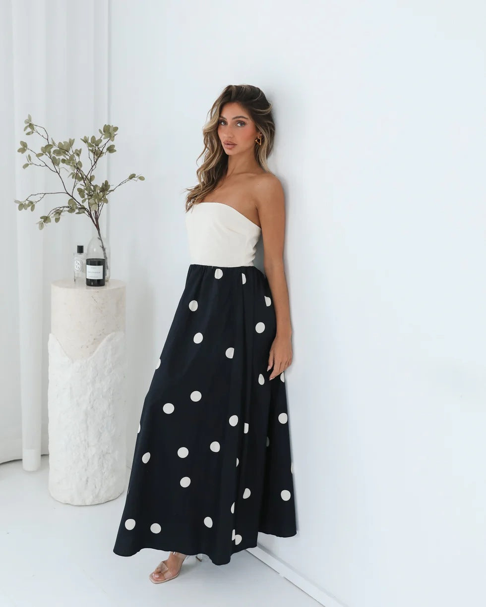Black Strapless Polka Dot Dress