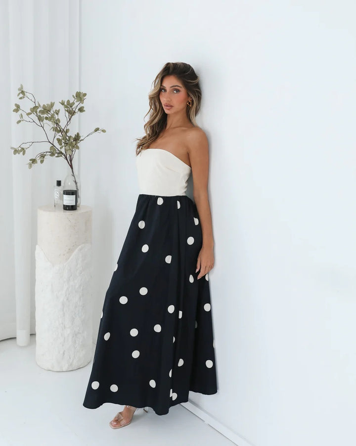 Black Strapless Polka Dot Dress
