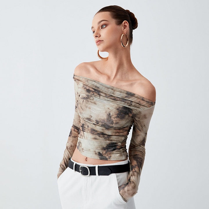 Multi Printed Off Shoulder  Crop Top