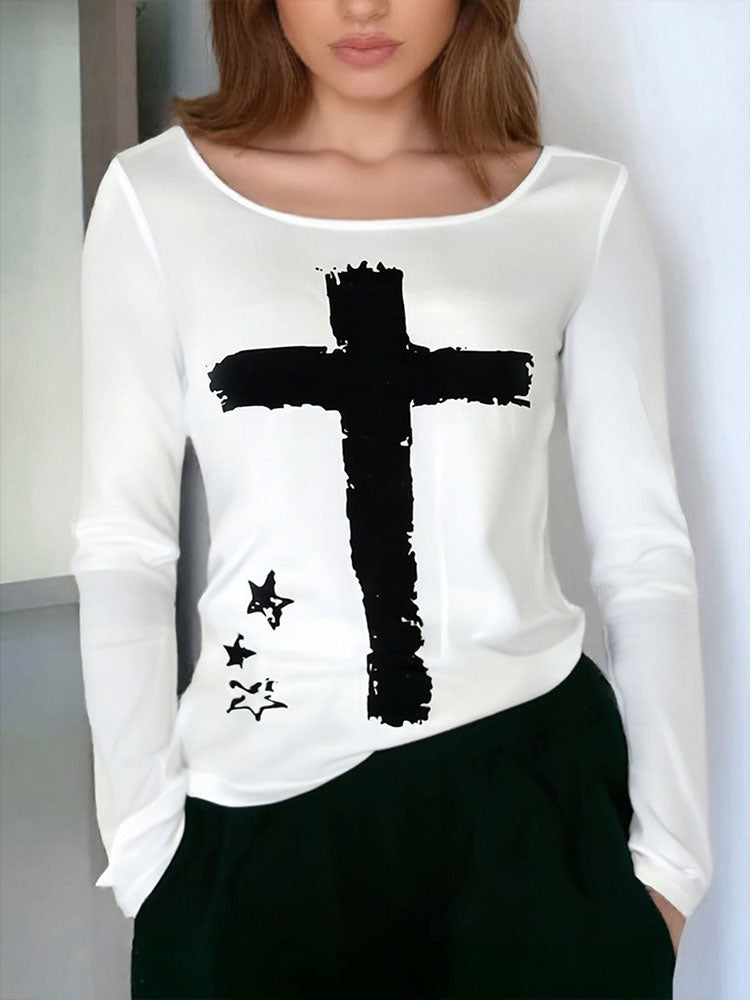 White Full Sleeves Slim Fitted Tshirt