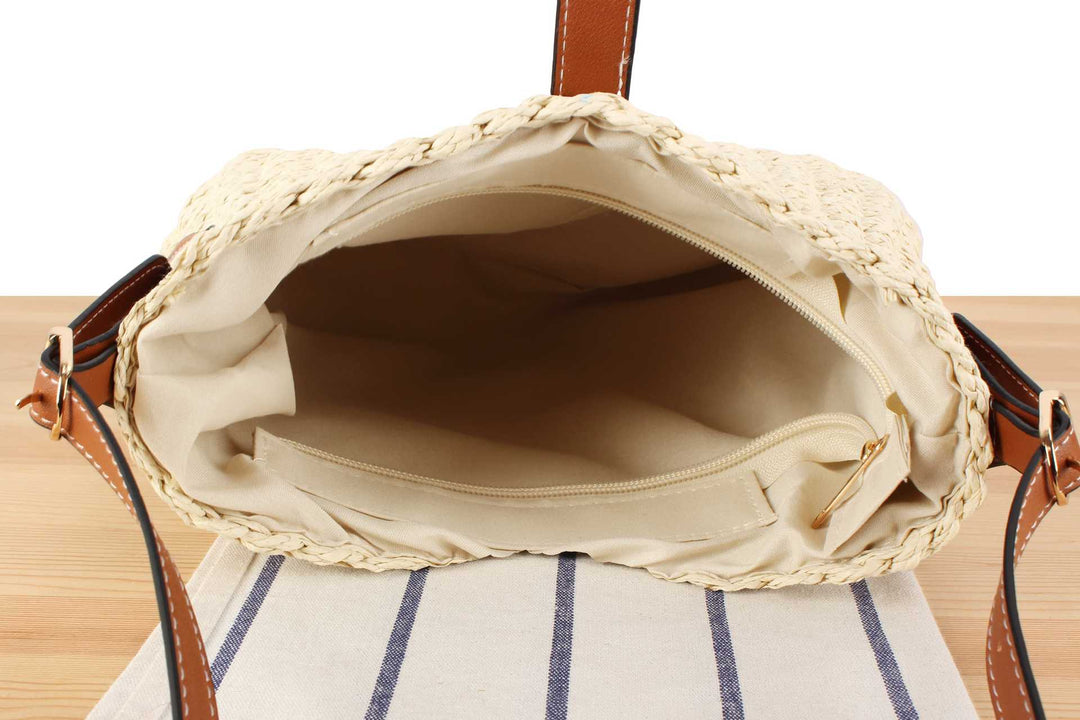 Beige Straw Beach Shoulder Bag