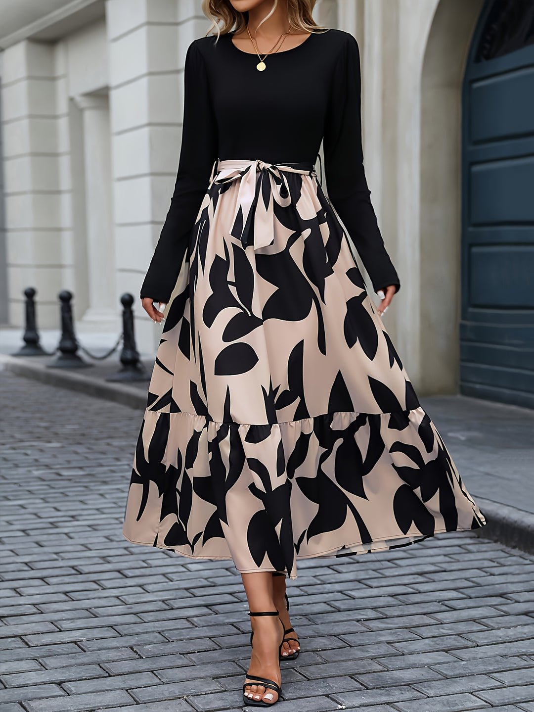 Black Printed Tiered Dress