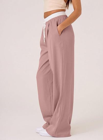 Pink Baggy Fit Contrast Waistband Sweatpants