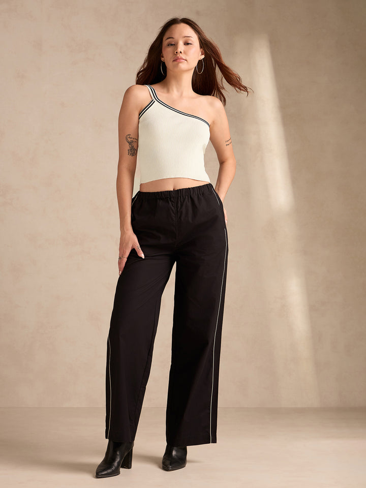 White One Shoulder Flat Knit Tank