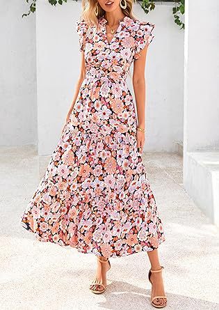 Multi Printed Flutter Sleeved Midi Dress