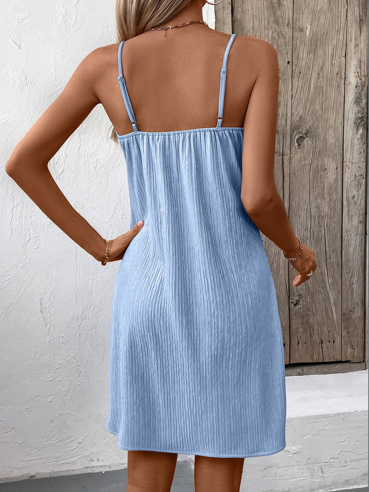 Light Blue Front Button Spaghetti Strap Dress