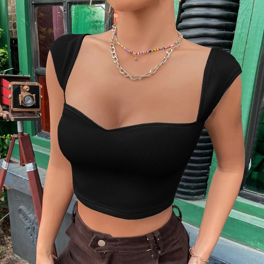 Black Strap Shoulder Sweetheart Neck Top