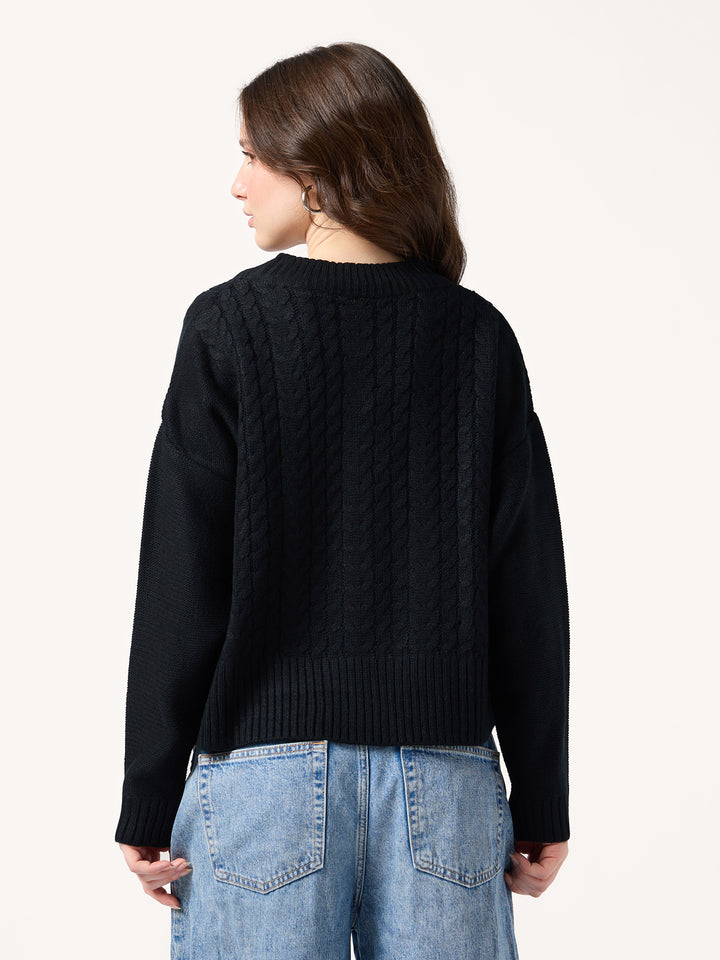 Black Chunky Cable Knit Sweater