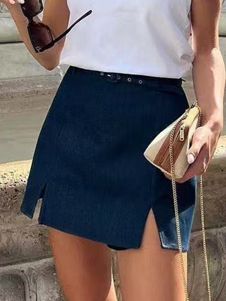 Navy Blue A-Line Skirt With Small Slit Detailing