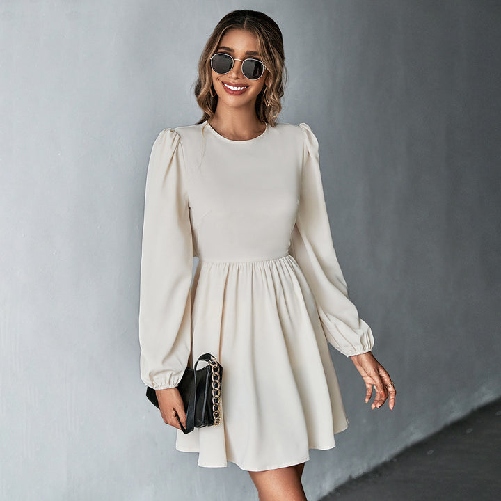 Cream Bishop Sleeve Back Tie-Up Dress