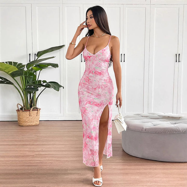 Multi Strappy Printed Maxi Dress
