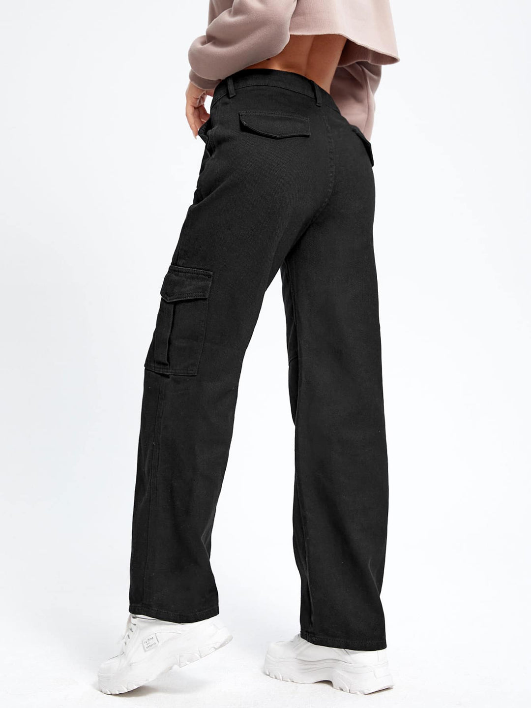 Black Cargo Pocket And Flap Pocket Detailed Jeans
