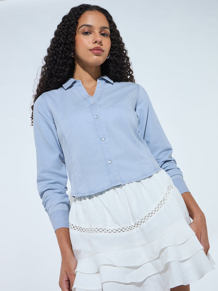 Blue Blue Half Sleeves Side Ruched Shirt