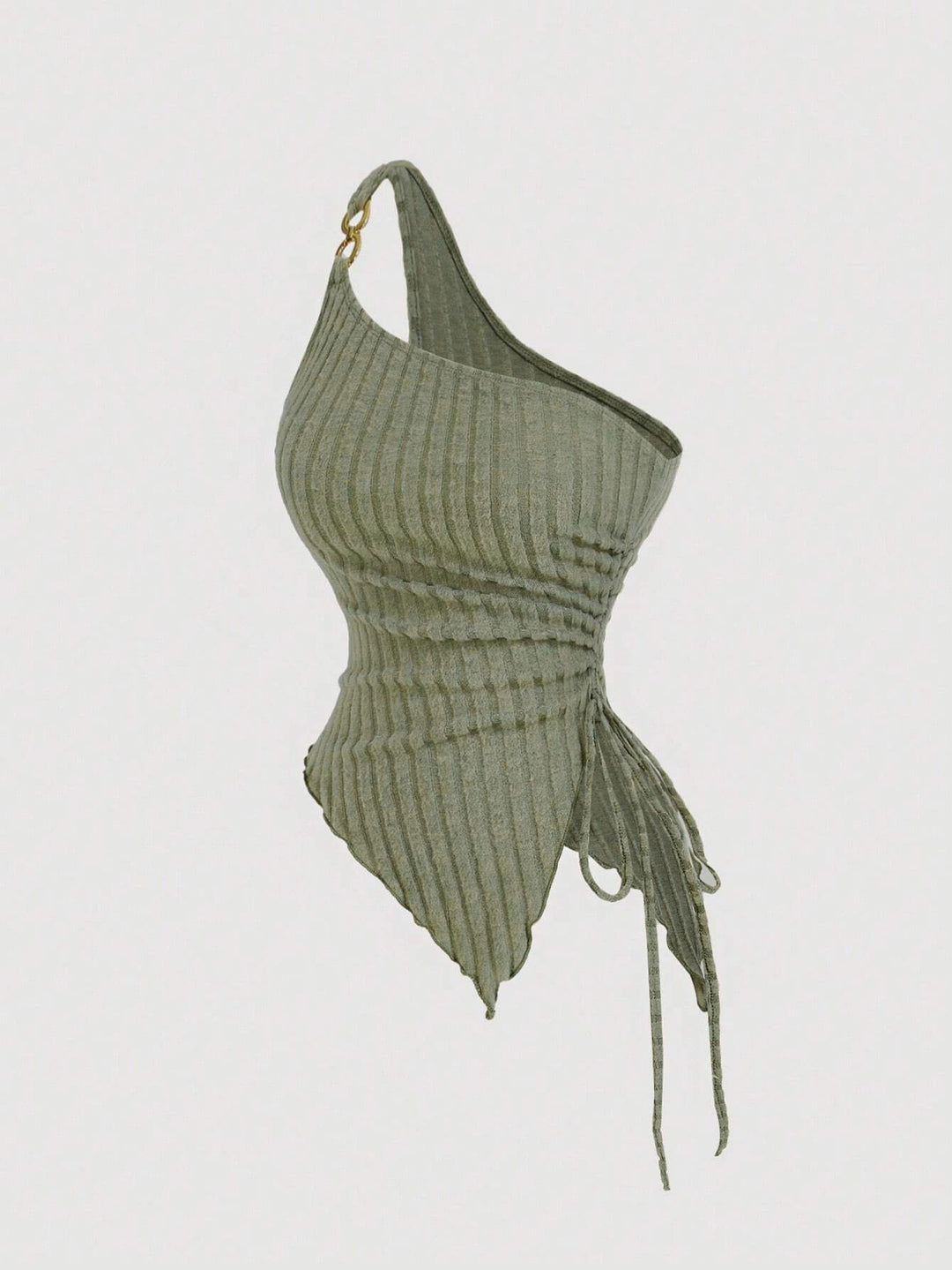 Green One Shoulder Side Ruched Tank