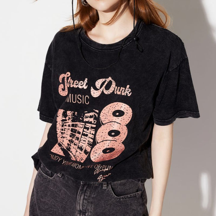 Black Chest Print Graphic Tshirt