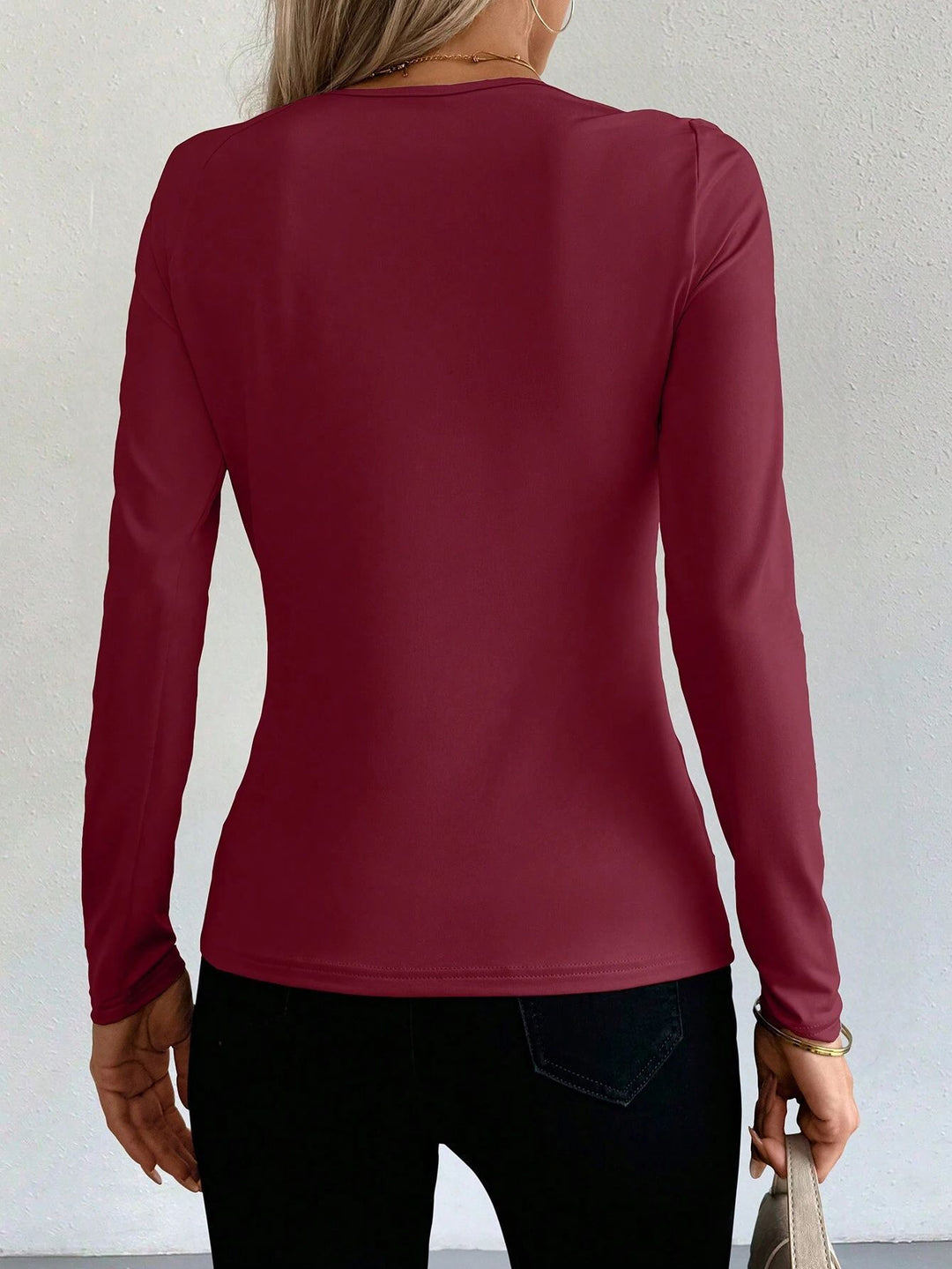 Wine Full Sleeve Buckle Top