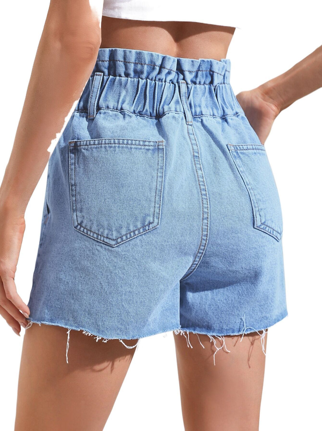 Blue Paper Bag Denim Shorts