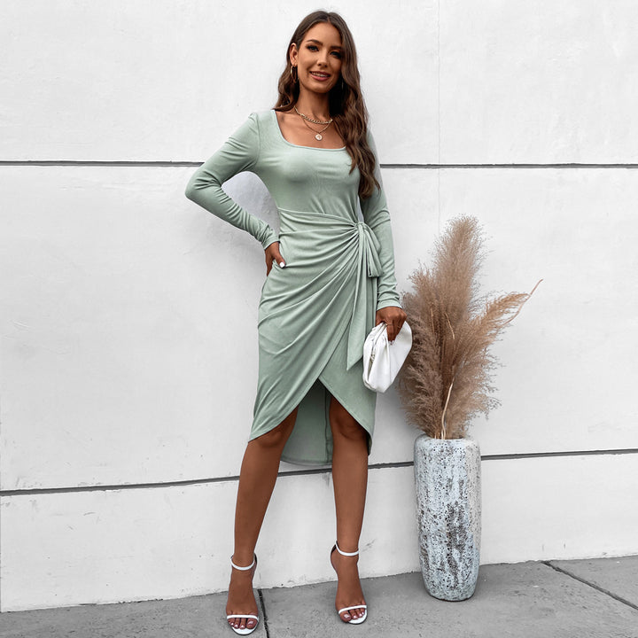 Green Full Sleeve Wrap Knot Dress