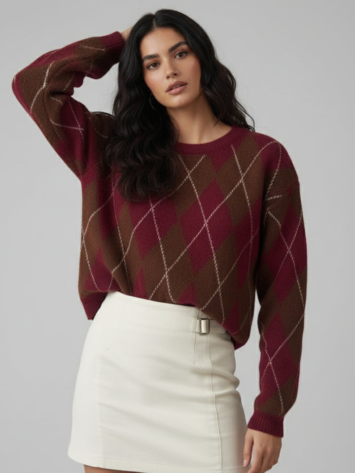 Brown Full Sleeve Round Neck Slouchy Sweater