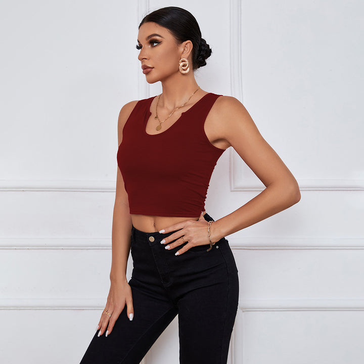 Wine Sleeveless U-Cut Out Neck Top