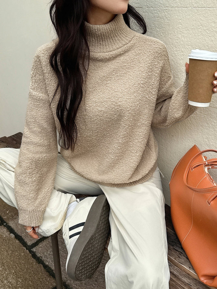 Beige Full Sleeve Mock Neck Sweatshirt