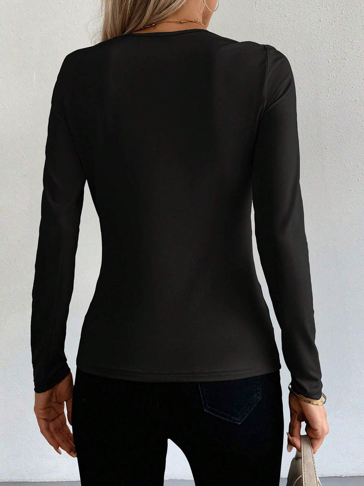 Black Full Sleeve Buckle Top