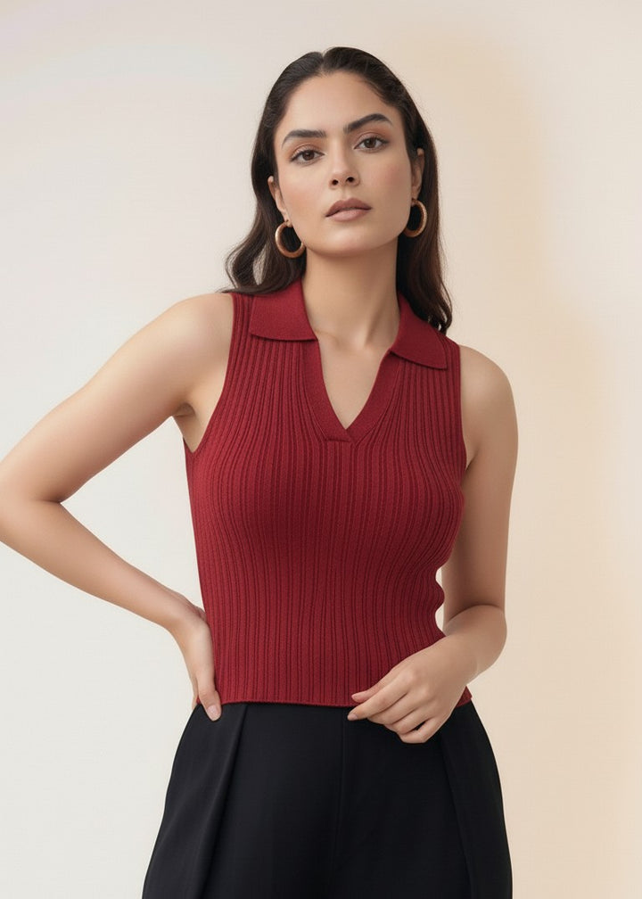 Wine Polo Flat Knit Tank